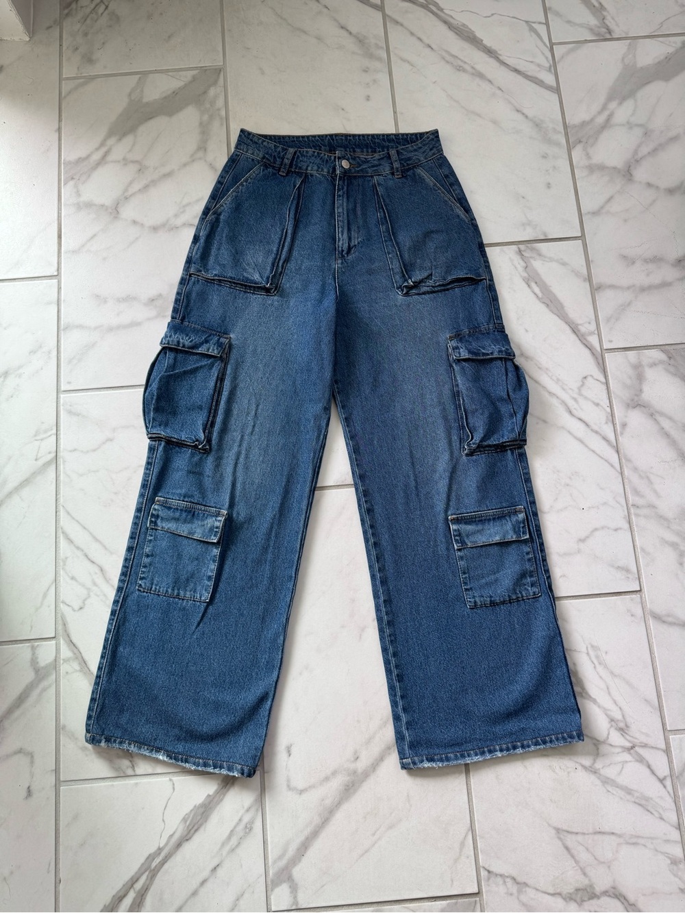 lola Blue Wide-Leg Cargo Denim Jeans